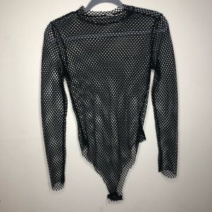 Black Mesh Long Sleeve Bodysuit